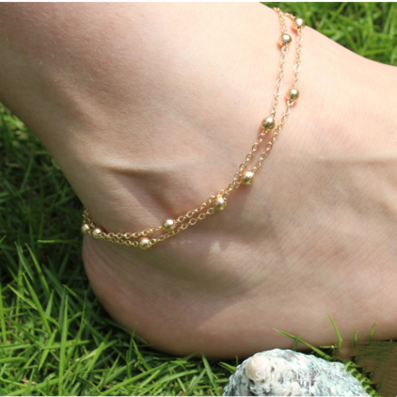 Round Beads Link Chain Anklet Jewelry