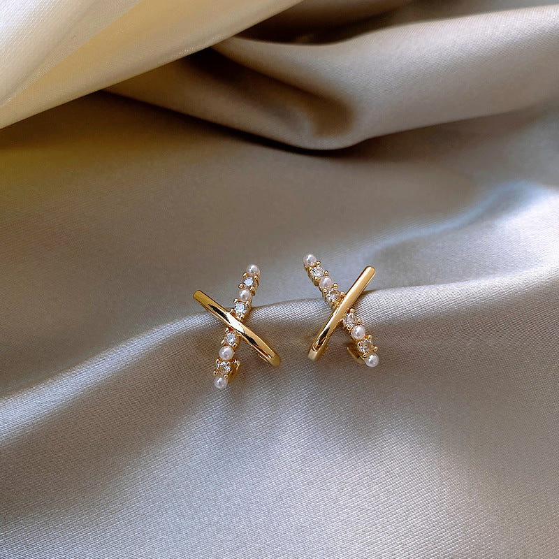 X Cross Pearl Earrings