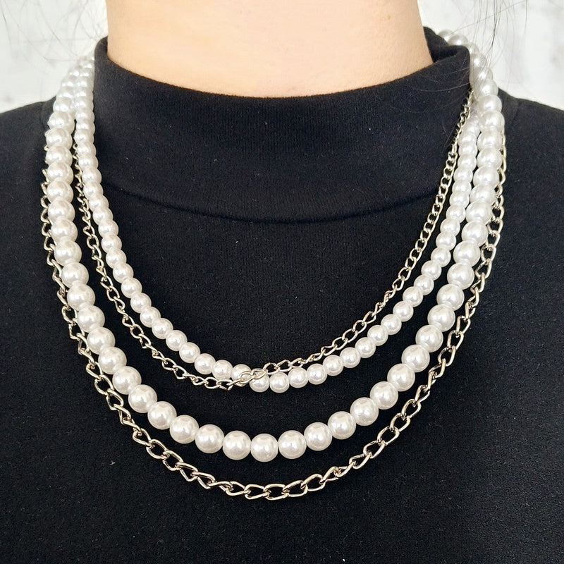 Vintage Layered Necklace Faux Pearl Strand Costume Jewelry