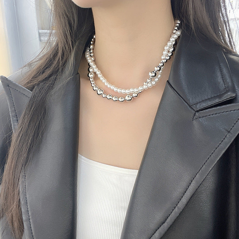 Imitation Pearl Wrapped Necklace Double Layer