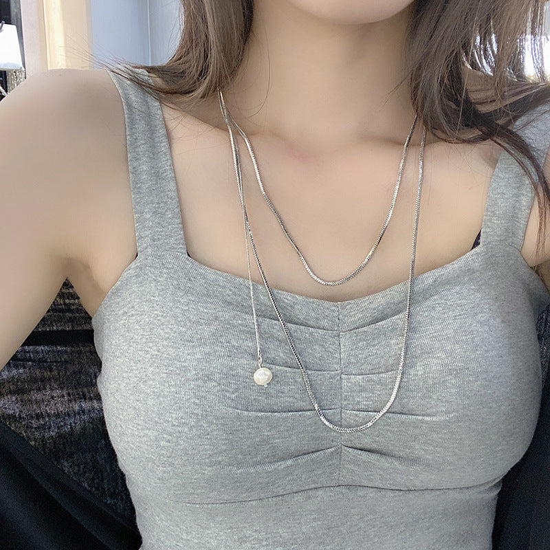 Pearl Necklace Stacked Snake Chain Necklace Women