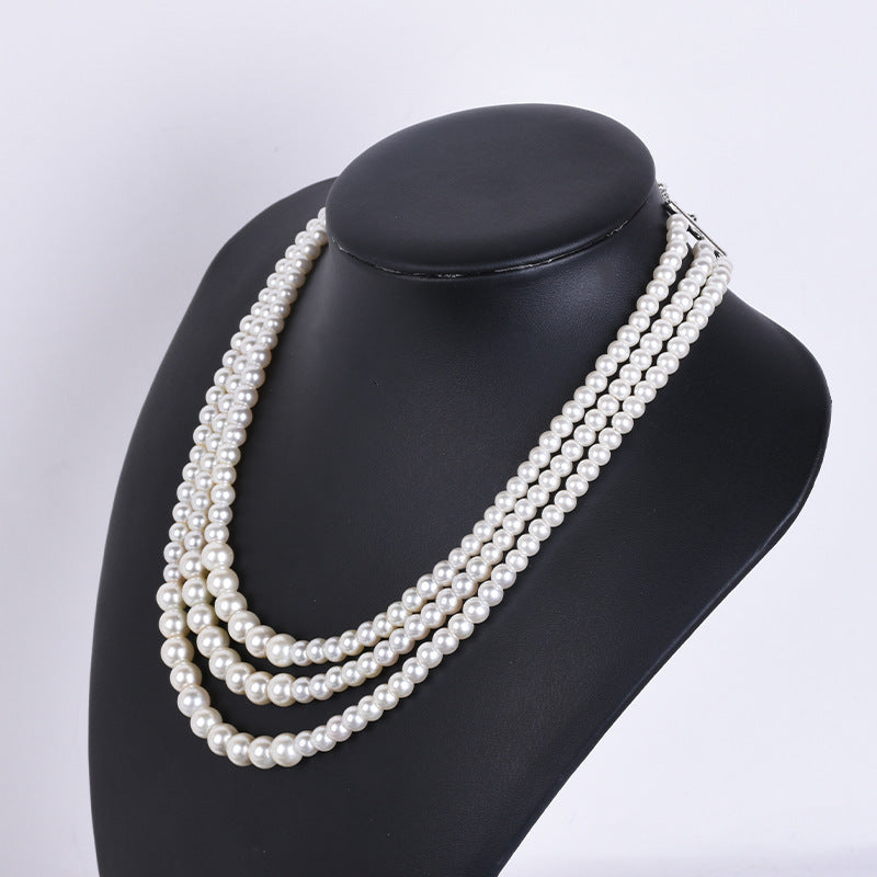 Multi-layer Glass Pearl Sweater Chain Long Necklace
