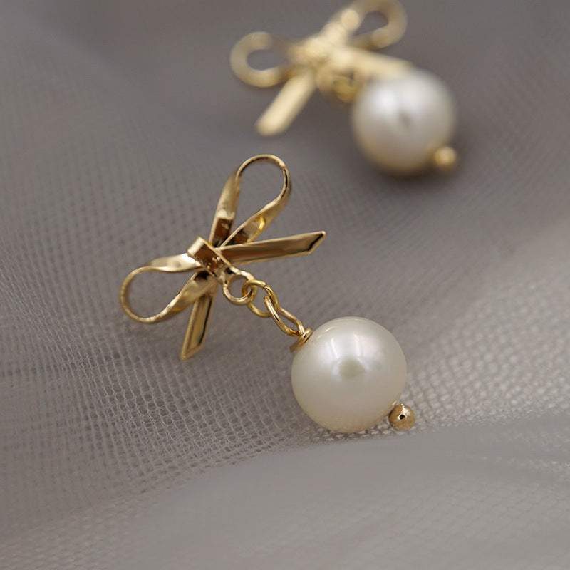 Elegant Pearl Bow Knot Earrings