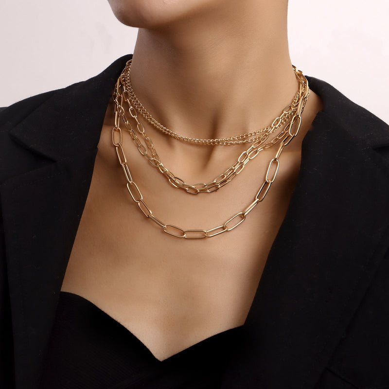 Vintage Punk Layered Metal Chain Necklace