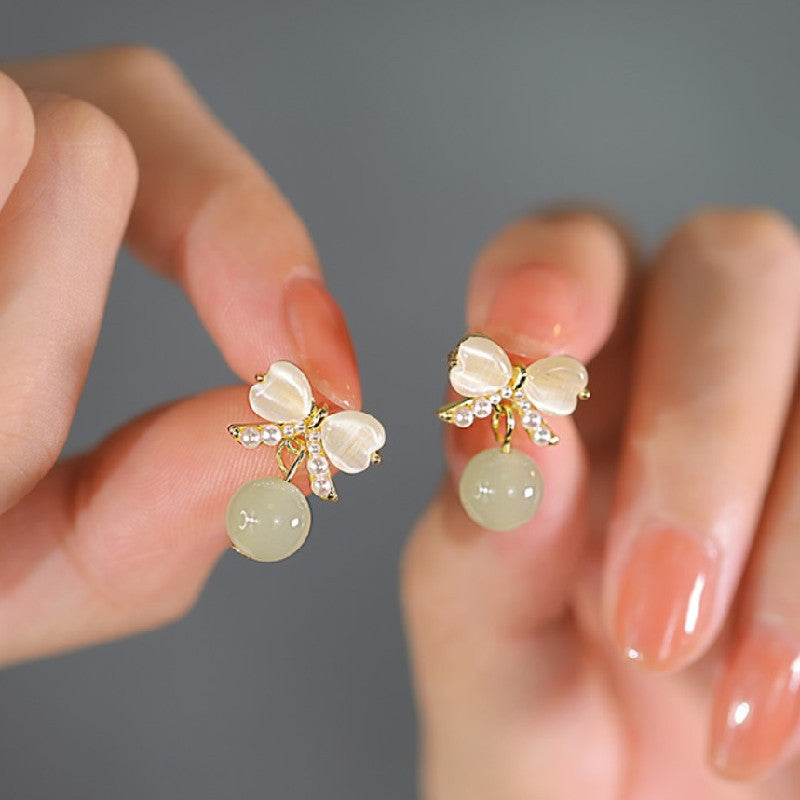 Opal Bow Stud Earring