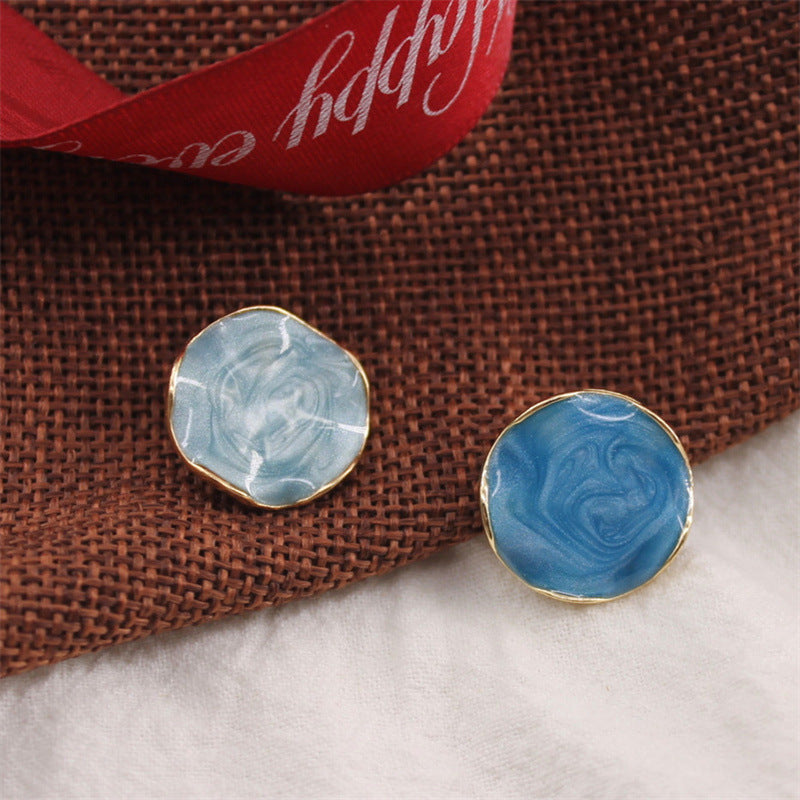 Blue Enamel Round Stud Earrings