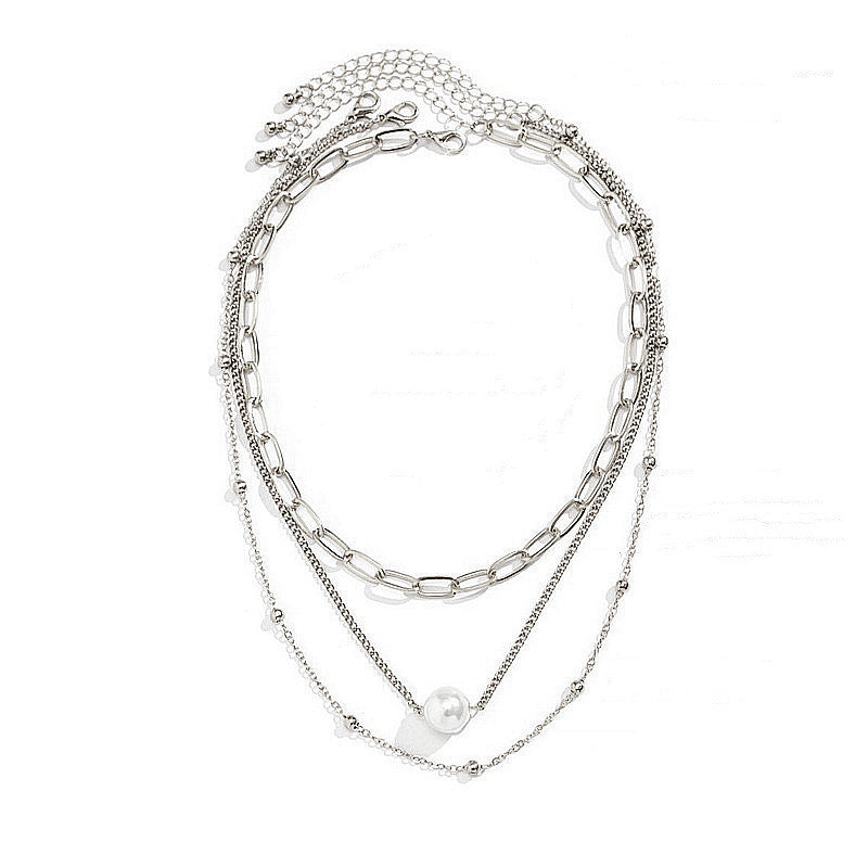 Vintage Pearl Charm Layered Fashion Necklace