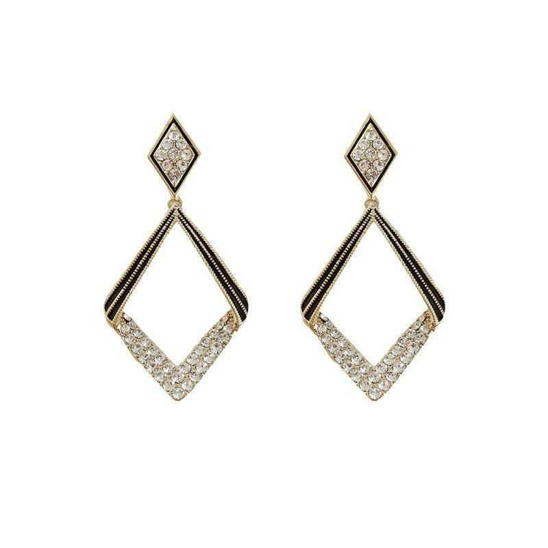 Geometric Rhinestone Rhombus Dangle Earrings