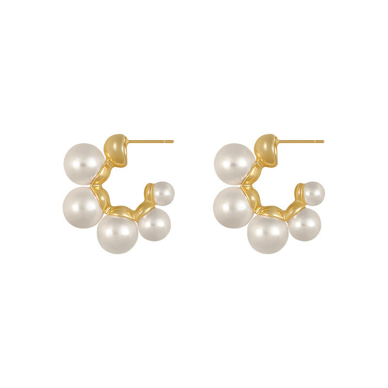 Hoop Imitation Pearl C-Shaped Earrings