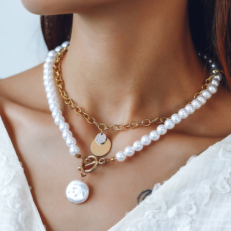 Double Chain Necklace Design Pearl Women Double Layer Necklace