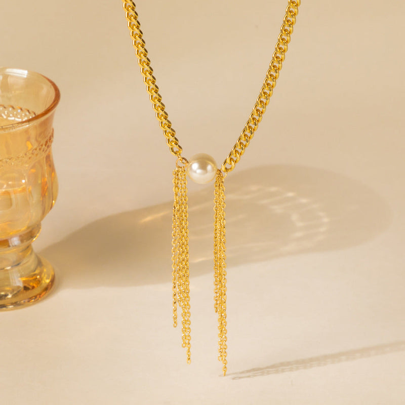 Cuban Link Chain Pearl Charm Necklace