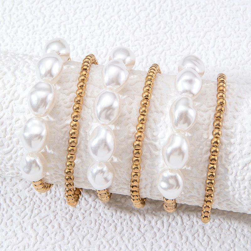 Imitation Pearl Beaded Bracelet Set