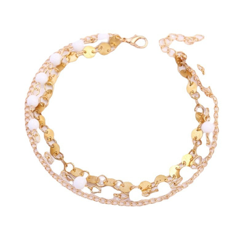 Double Layer Round Disc Bead Anklets Jewelry