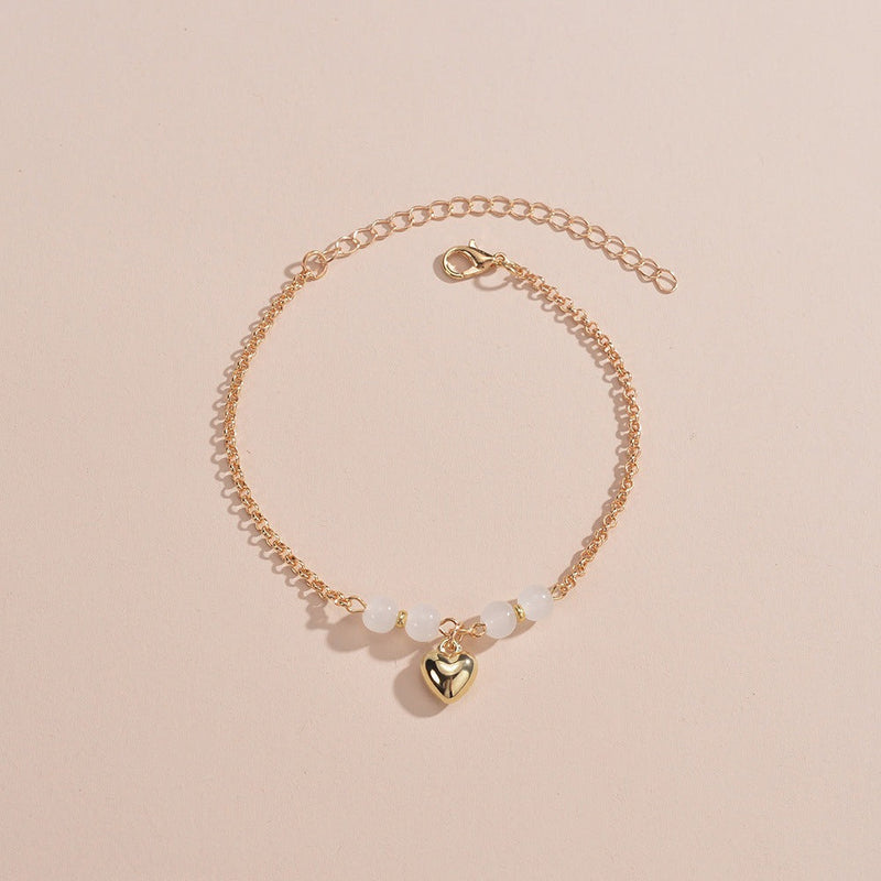 Summer Anklets Chain Beach Vacation Heart Pearl Anklets Jewelry