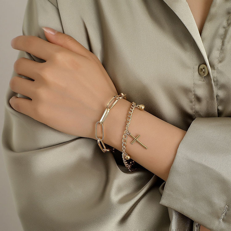 Layer Chain Link Cross Pendant Bracelets