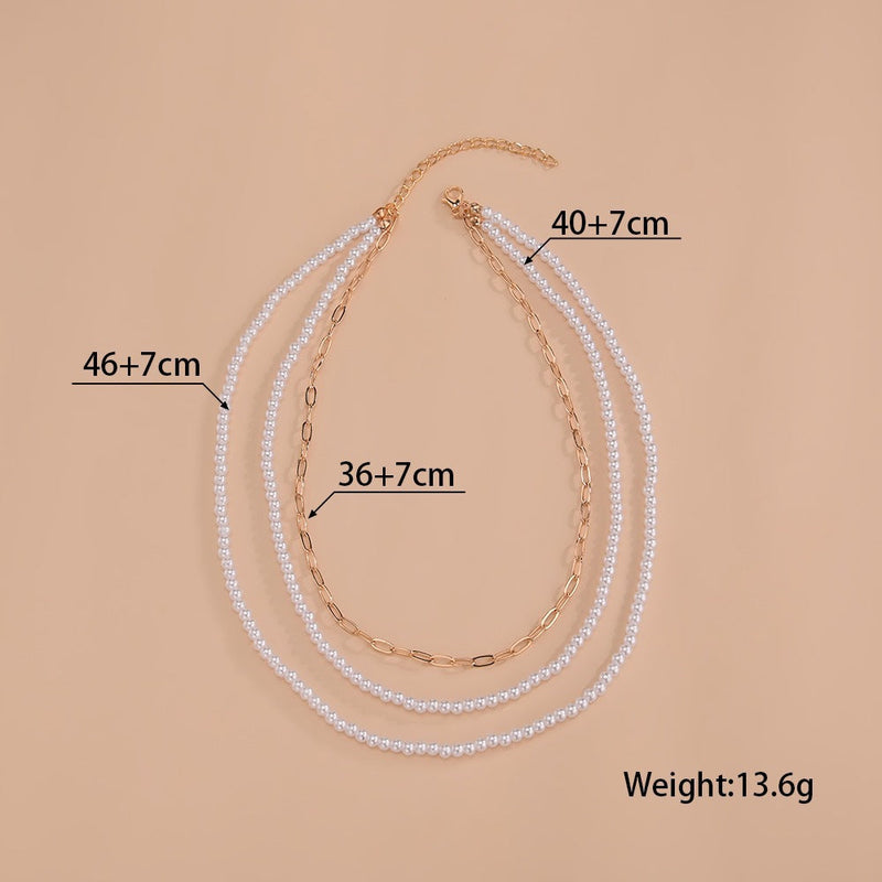 New Pearl Necklace Round Multi Layer White Chain