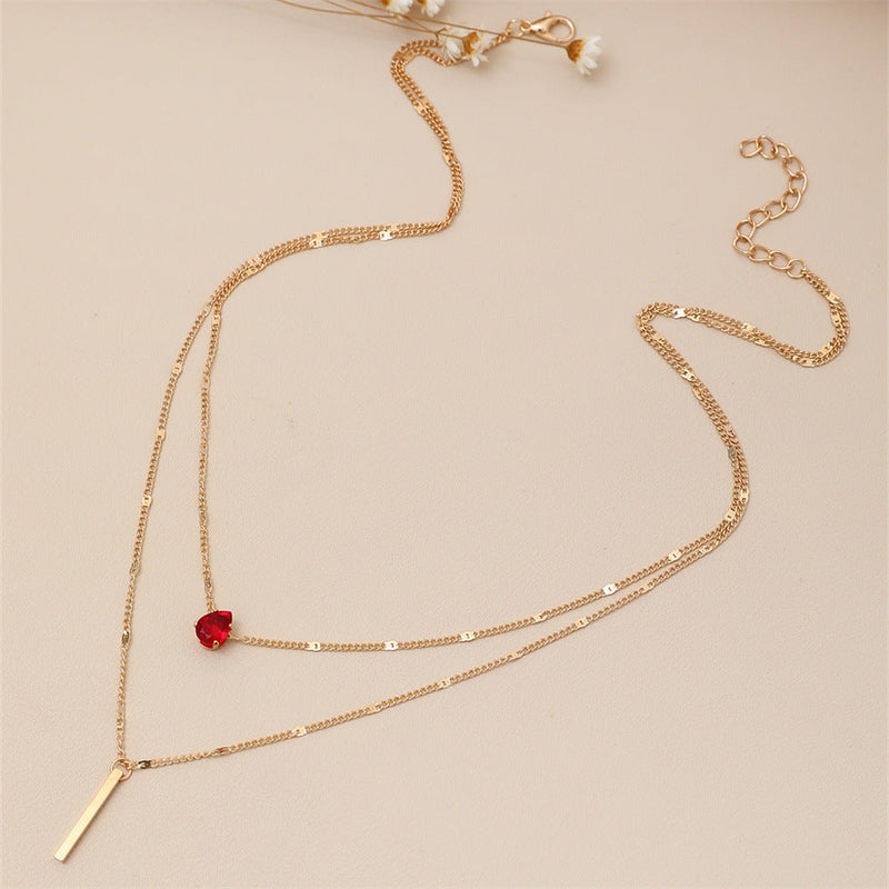 Layered Drop Crystal Bar Necklace