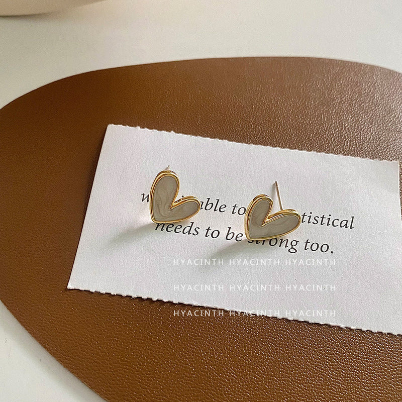 Black White LOVE Heart Stud Earrings for Women