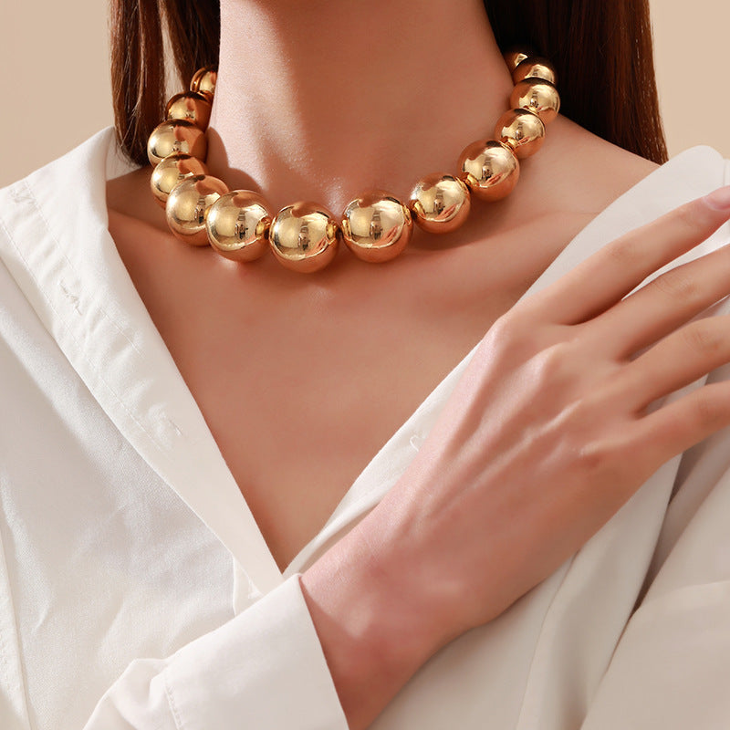 Exaggerated Geometric Bead Women Pearl Necklace