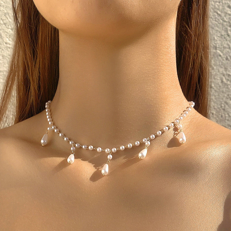 Exaggerated Large Round Pearl Bead Pendant Clavicle Necklace