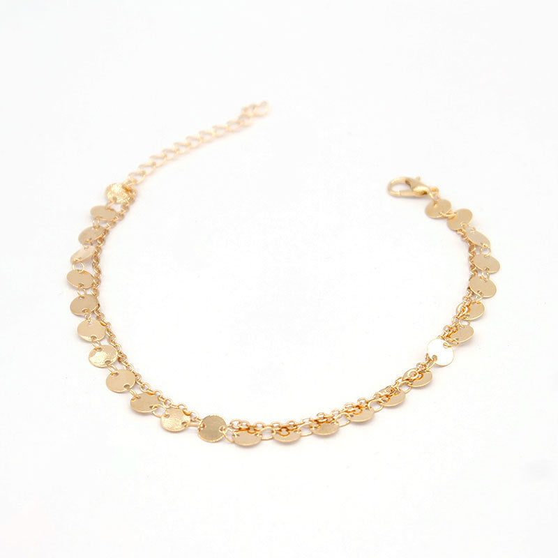 Flat Disc Beaded Double Layer Foot Bracelet