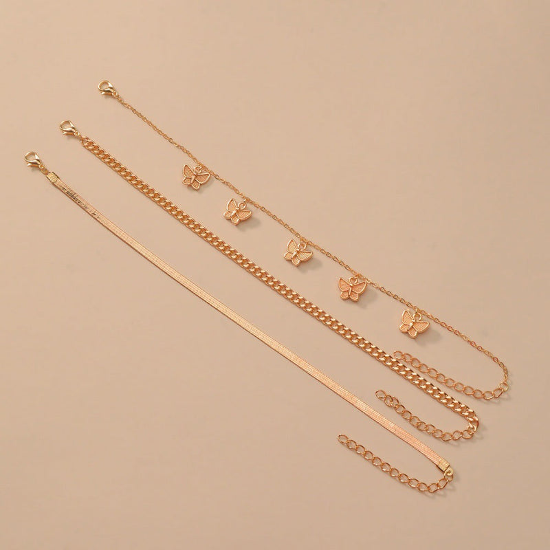 Figaro Chain Geometric Anklet Women Butterfly Tassel Multilayer Foot Chain