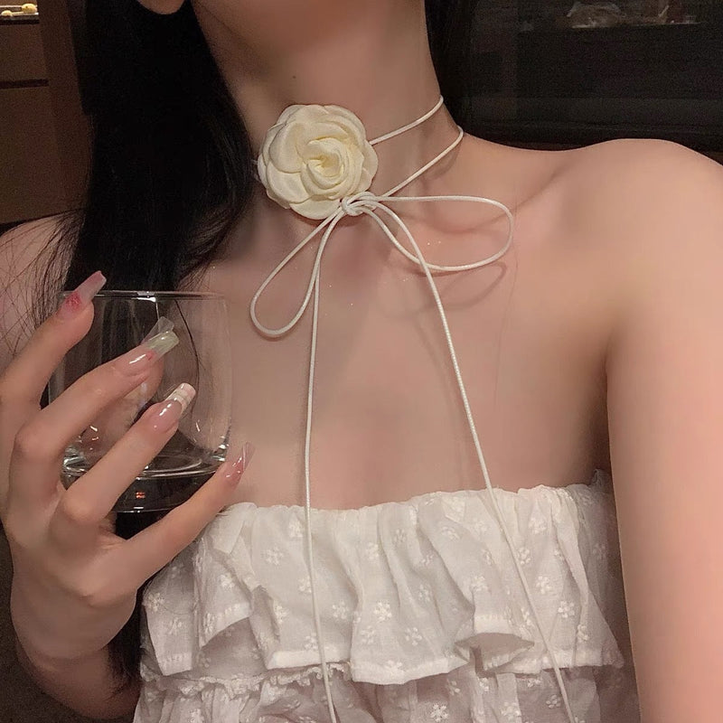 Creative Handmade Rose Flower Necklaces Long Wax Rope