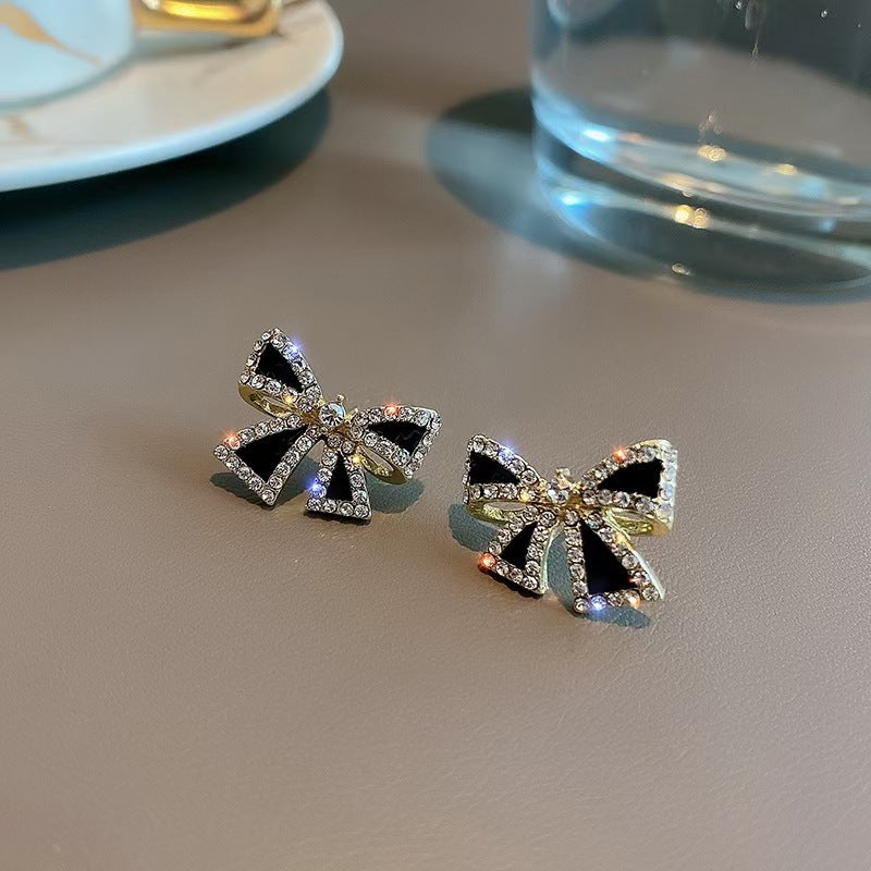 Black Enamel Bowknot Stud Earrings