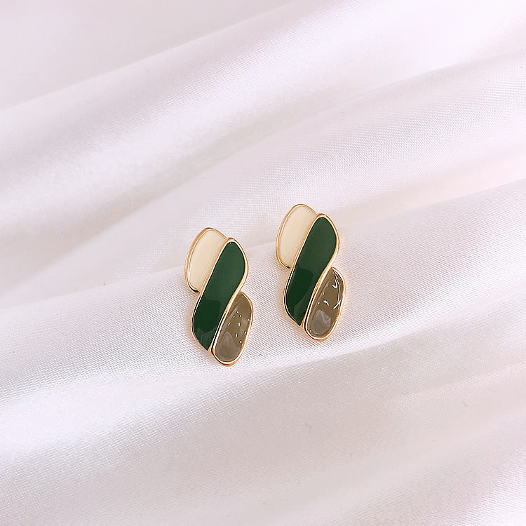 Green Enamel Irregular Stud Earring