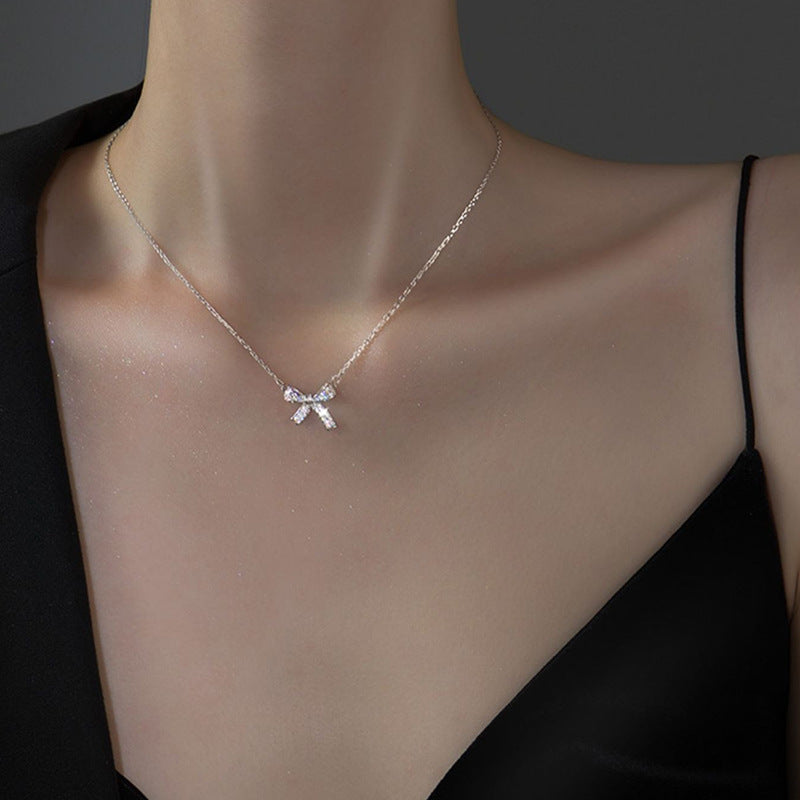 Bowknot Rhinestone Chain Pendant Necklace