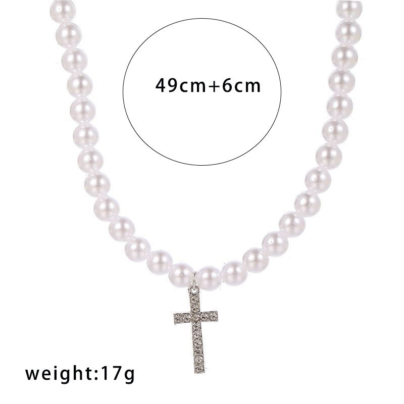 Choker Cross Pendant Pearl Beaded Necklace