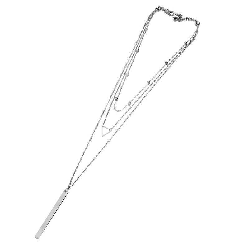Geometric Triangle Stick Long Pendant Multi-Layer Necklace