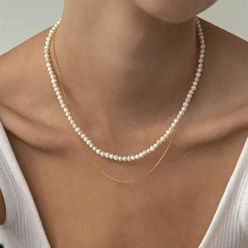 Multilayer Elegant Pearl Necklaces Gold Metal Chain