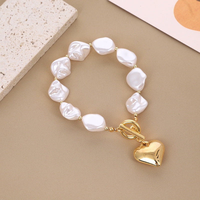 Baroque Imitated Pearl Peach Heart Pendant Necklaces