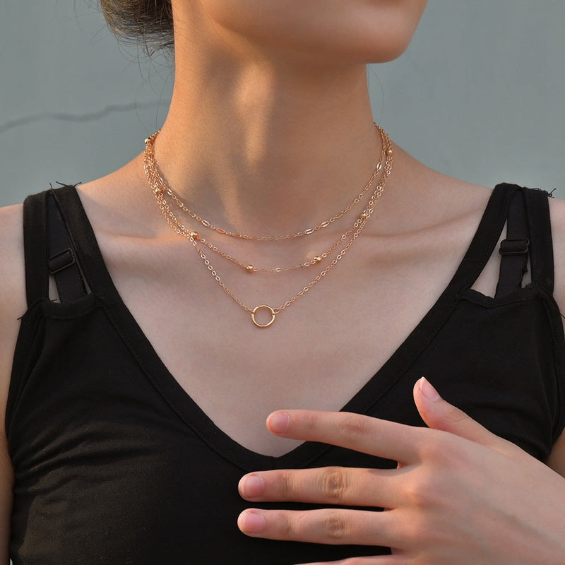 Simple Ring Double Layer Necklace Layered
