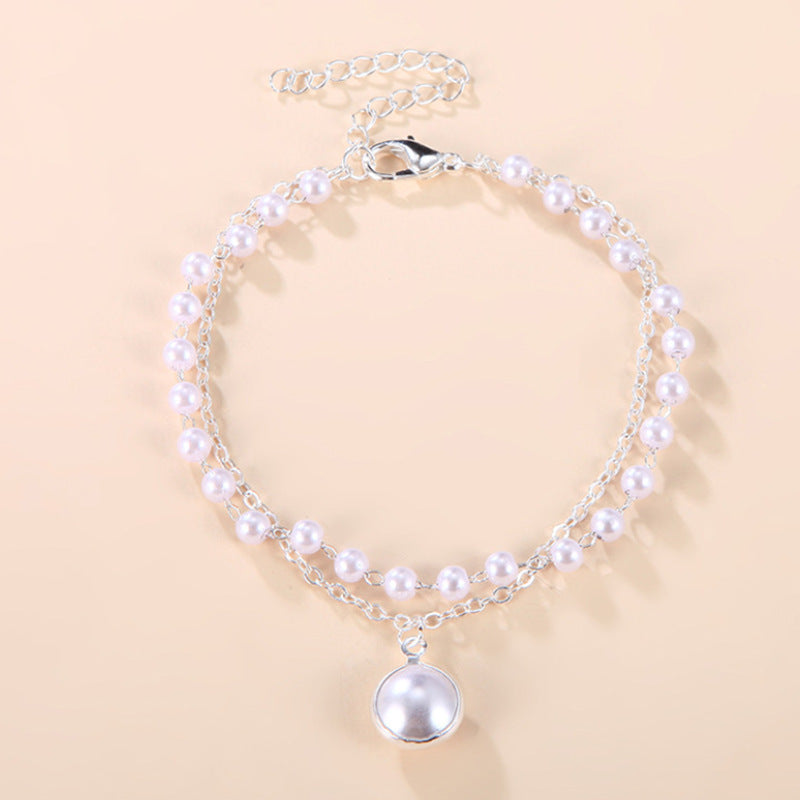 Pearl Double Layers Beaded Chain Bracelet