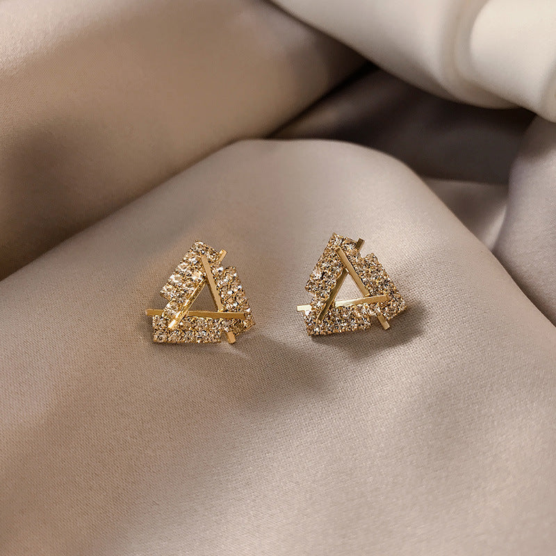 Full Rhinestone Triangle Shape Stud Earrings
