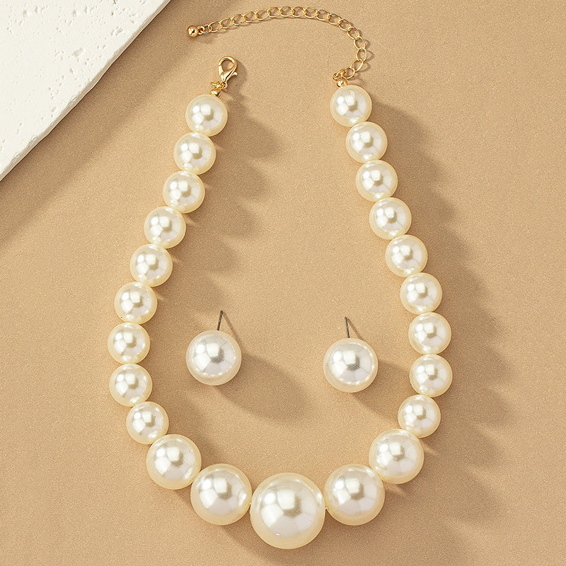 Romantic Style Chunky Pearl Earrings Necklace Set