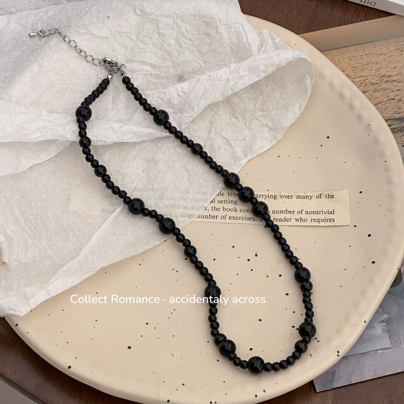 Pearl Necklace Round Black Color Glass Pearl Necklace