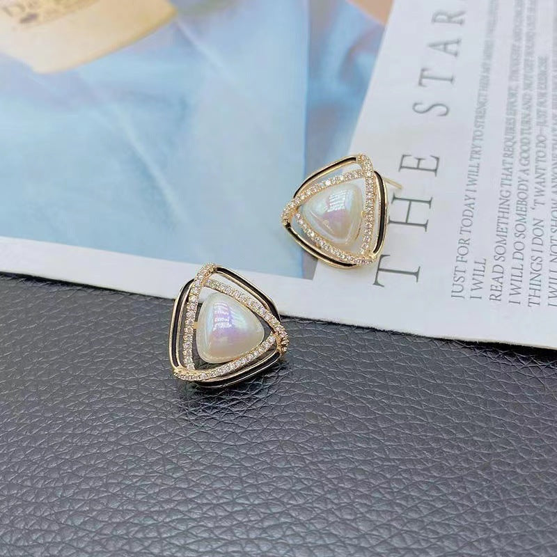 Triangle White Pearl Earrings
