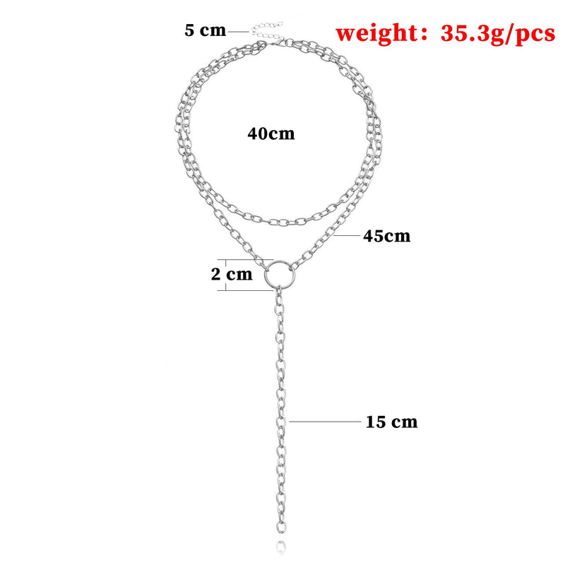 Punk Exaggerated Long Ring Multi-layer Necklace