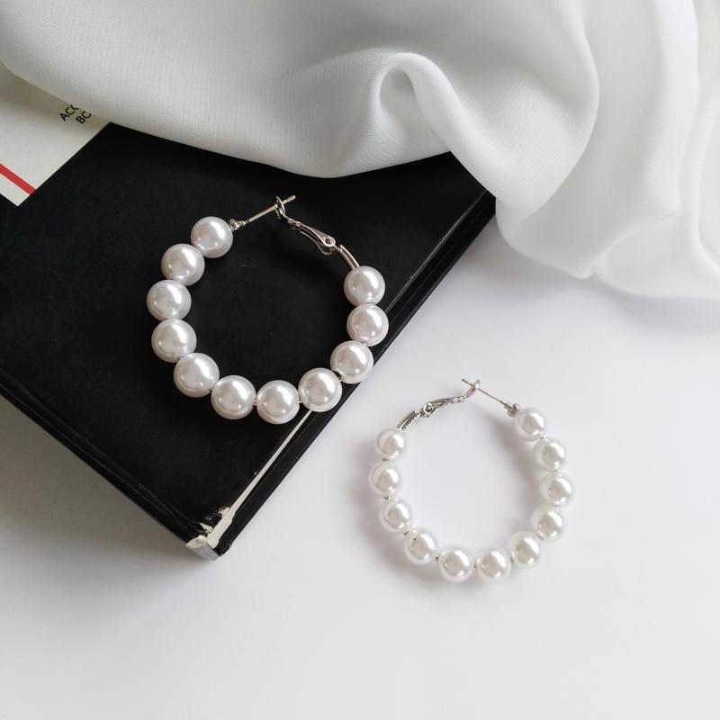 Round Pearl Bead Hoop Earrings