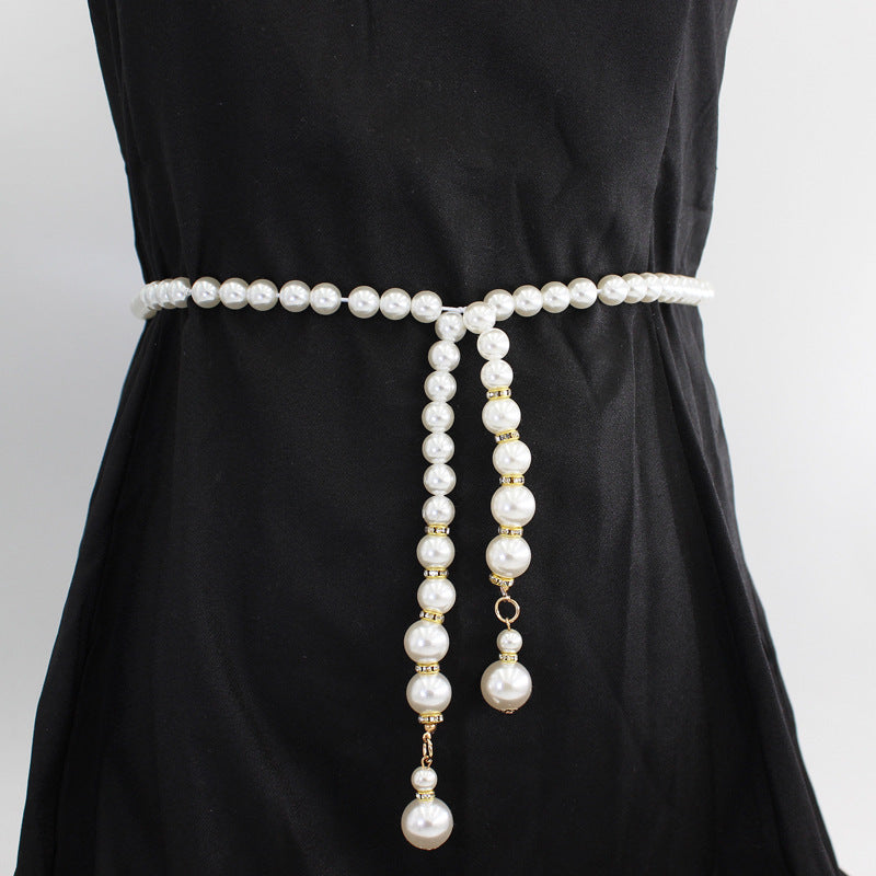 White Black Pearl Waist Chain for Women