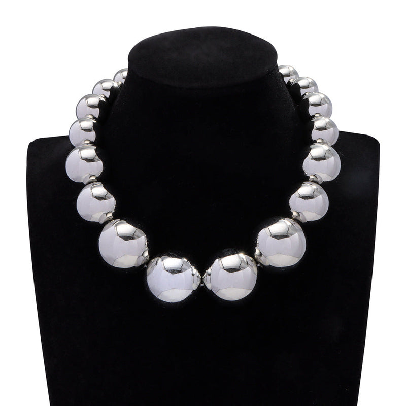 Exaggerated Punk Big Round Beads Collarbone Necklace