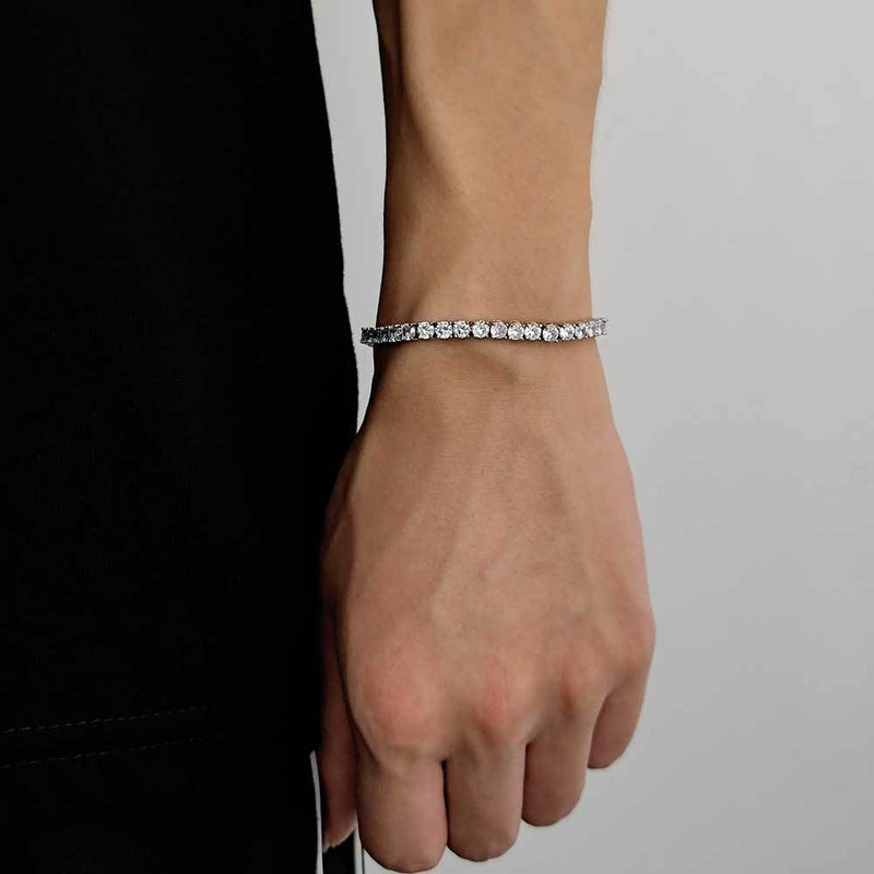 Hip Hop Iced Out Tennis Chain Bracelet, 18K Gold & White Gold Plated, 3–6mm CZ Iced Out Bling Jewelry