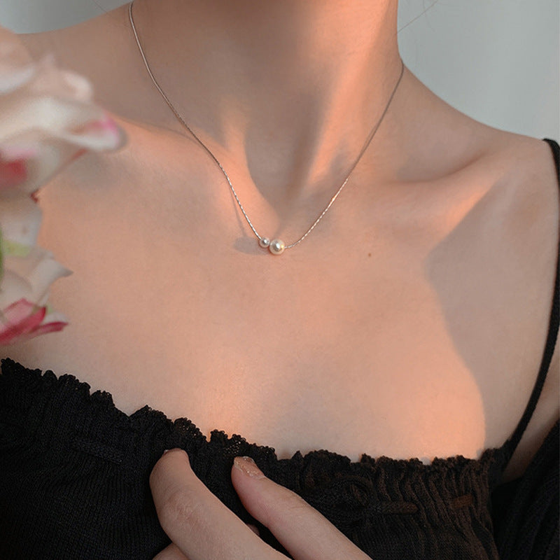 Glass Pearl Pendant Chain Necklaces