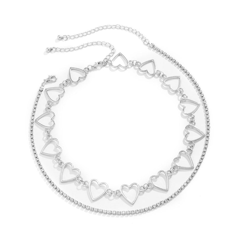 Hollow Out Multilayer Pendant Necklace Simple Heart