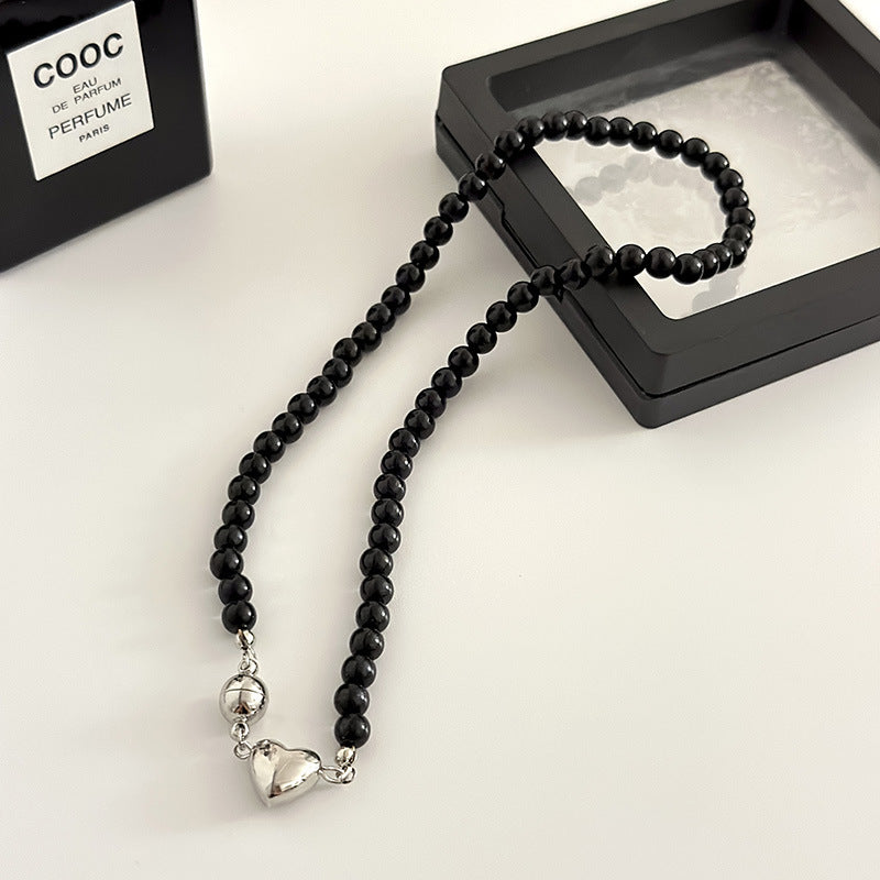 Smooth Glass Pearl Peach Heart Necklaces