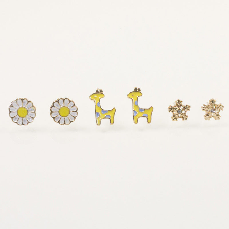 Giraffe flower snowflake stud earrings set