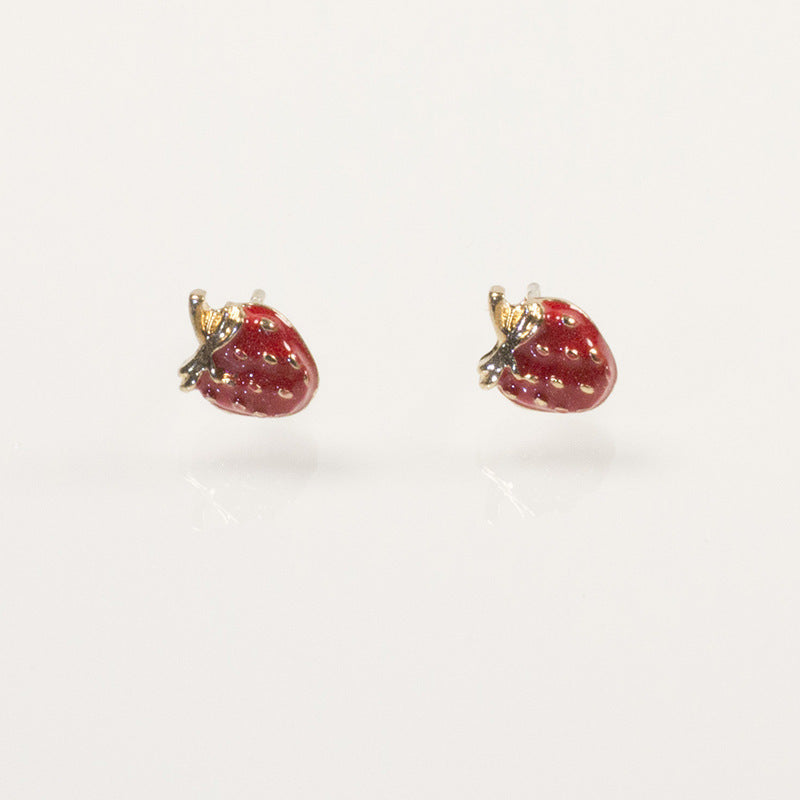 Cute Red Strawberry Fruit Stud Earrings